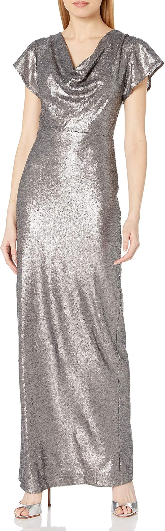 Halston Heritage Women's A-line Cowl Sequined Gown