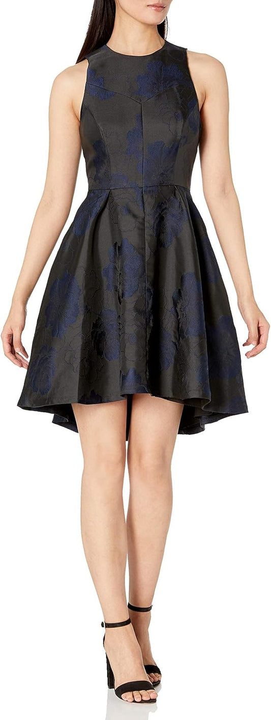 Halston Heritage Women's Fit and Flare Floral Jacquard Dress