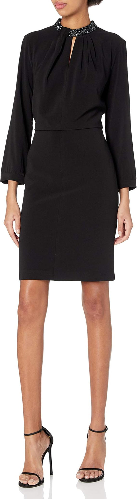 Halston Heritage Women's Pencil Embellished Neck Dress